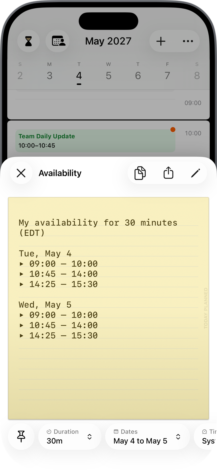 Today Planned availability view
