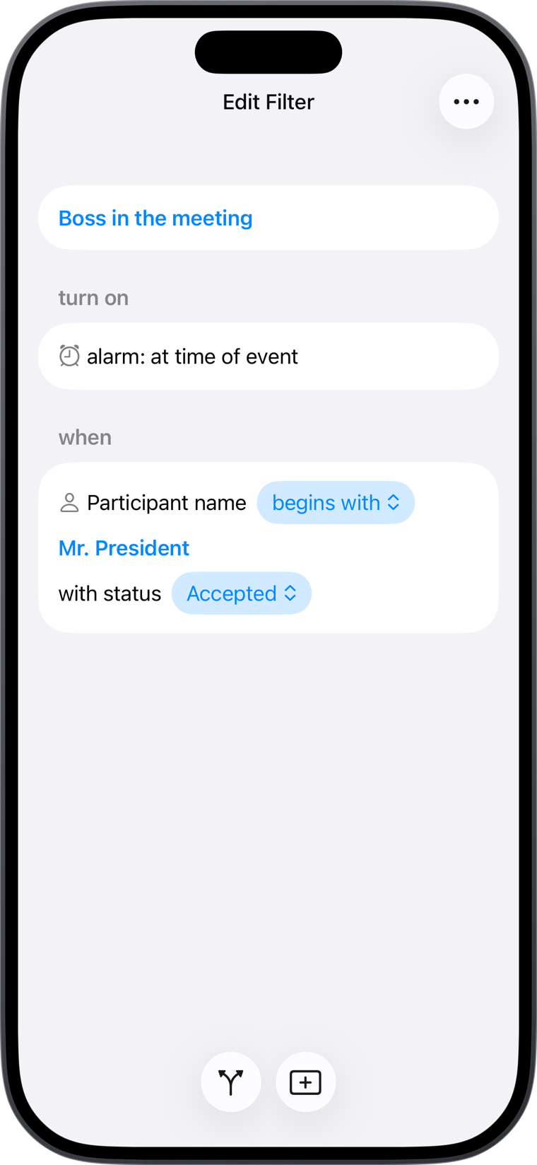 Today Planned filter example: Boss in the meeting