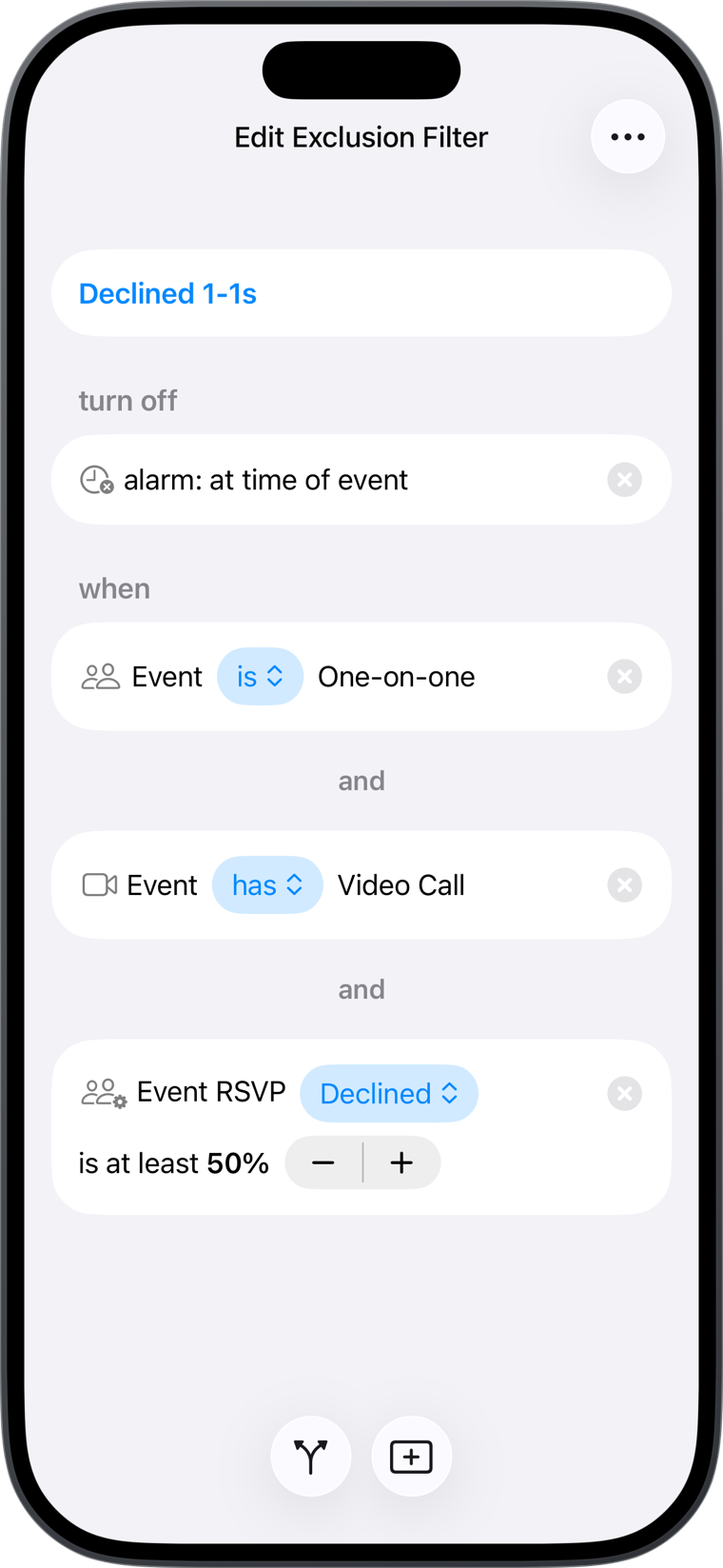 Today Planned filter example: Declined one-on-ones
