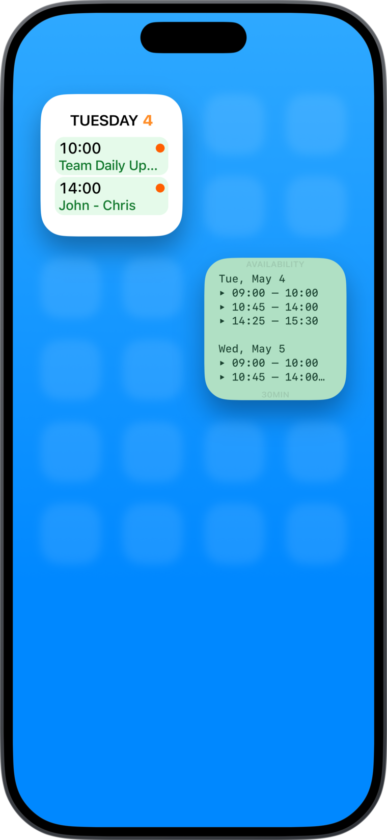 Today Planned widgets showing upcoming events
