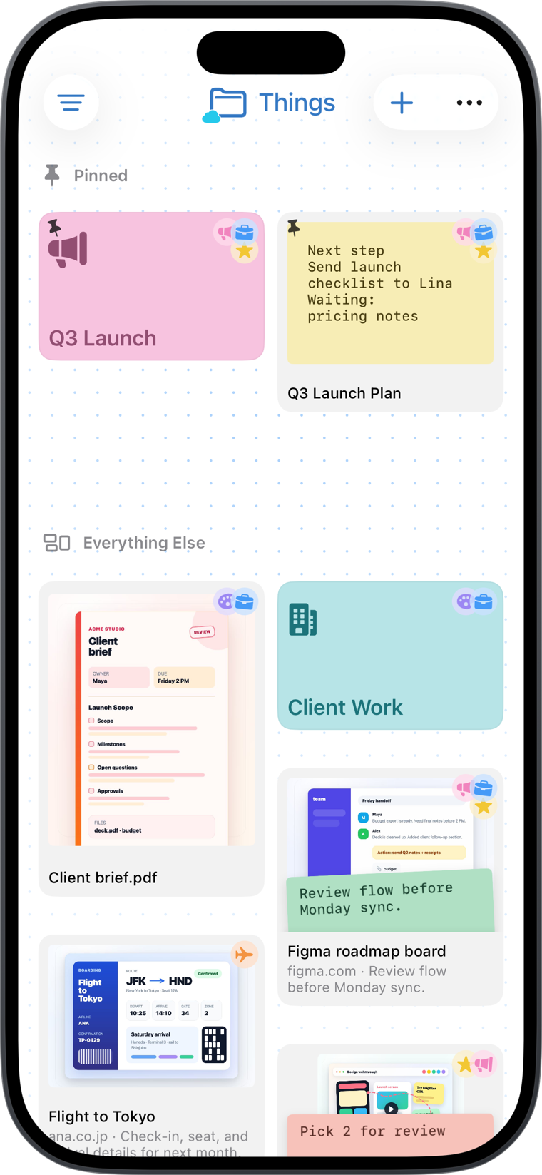 Things organized with colored folders and tags